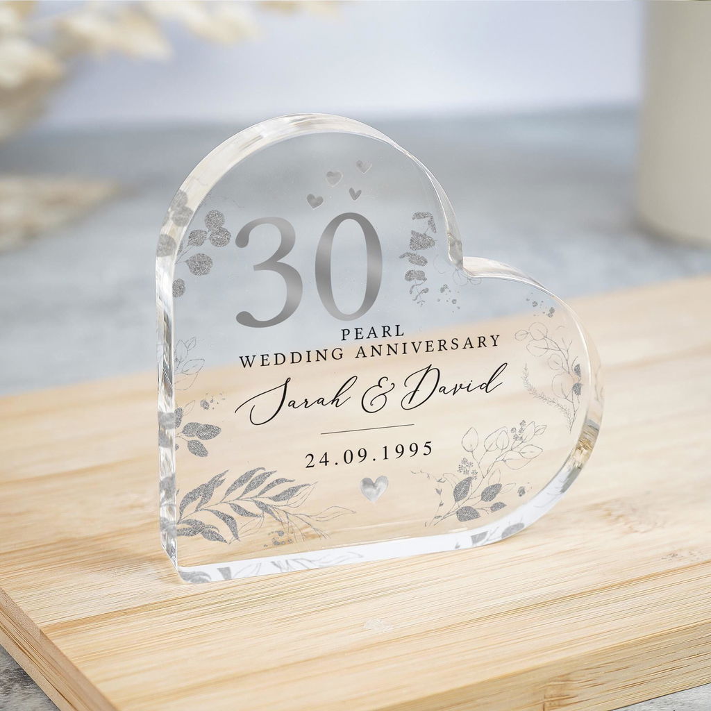 Personalised 30th Pearl Anniversary Heart Plaque Gift