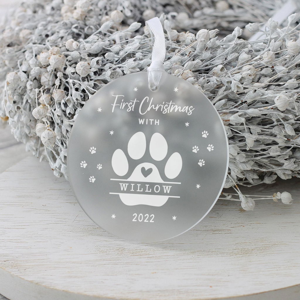 Personalised First Christmas with Puppy Keepsake Ornament Frosted Acrylic