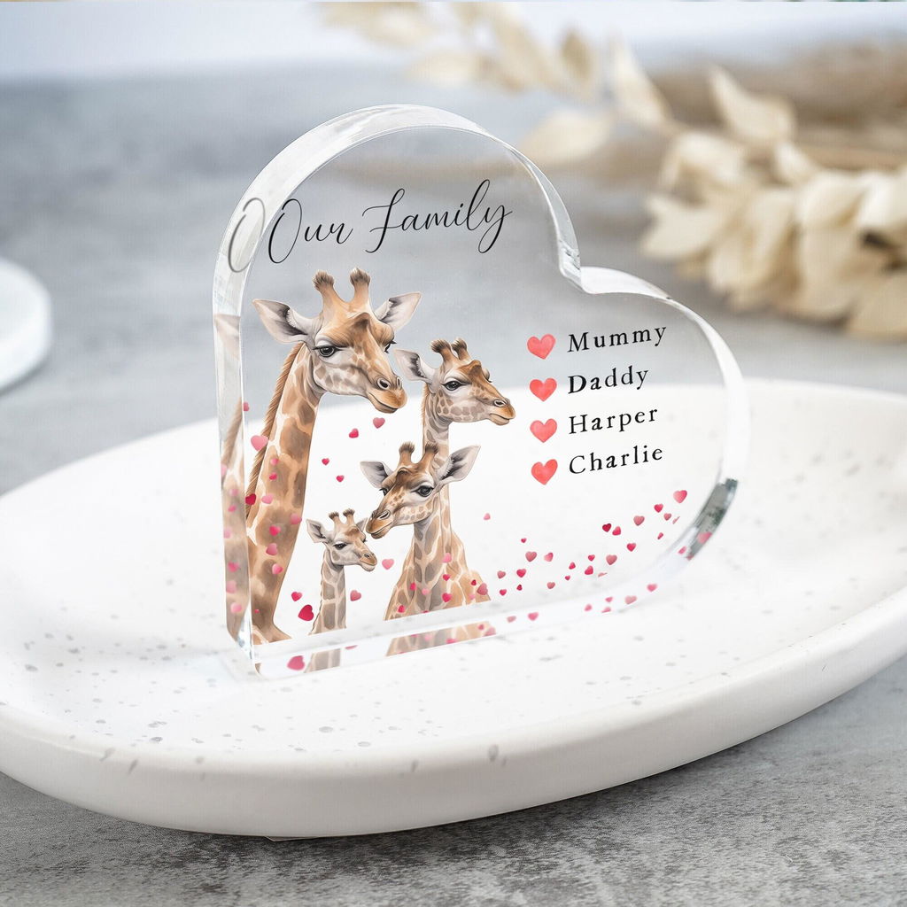 Personalised Giraffe Family of 4 Gift Plaque