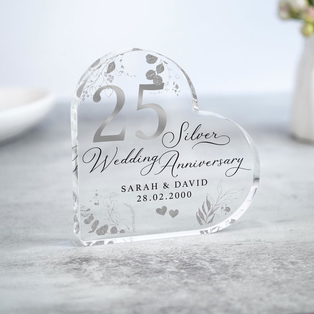 Personalised Silver 25th Wedding Anniversary Heart Gift Plaque