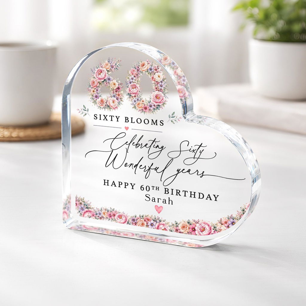Personalised Pink Rose Blooms 60th Birthday Gift Plaque Flower Print Keepsake