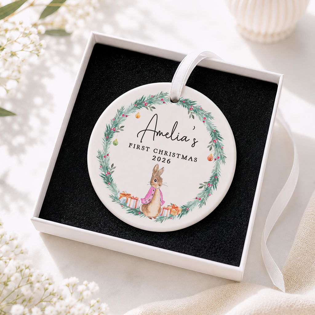 Personalised Babys 1st Christmas Peter Rabbit Decoration Bauble
