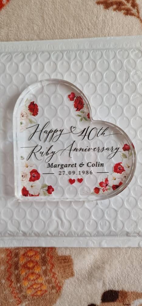 Personalised 40th Ruby Anniversary Heart Gift Plaque Ornament