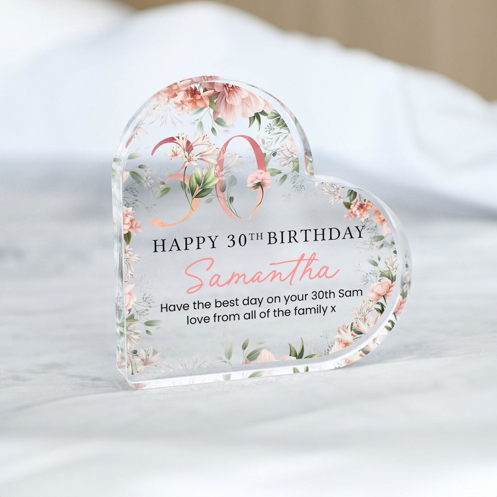 Personalised Rose Pink Happy 30th Birthday Gift Plaque