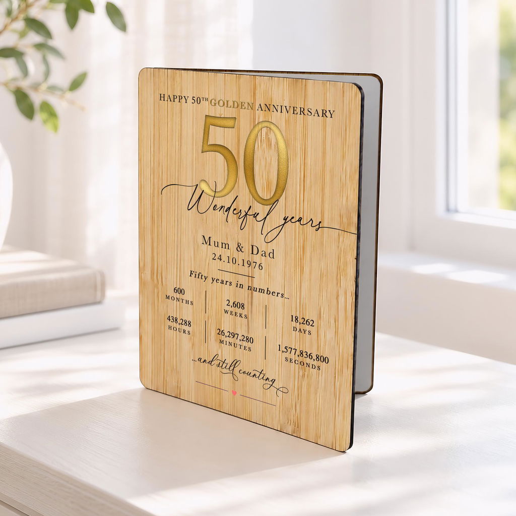 Personalised 50th Golden Wedding Anniversary Card Wooden Keepsake 50 Years