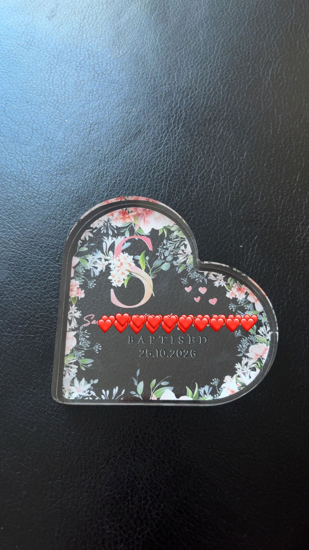 Personalised Floral Initial Christening Heart Plaque
