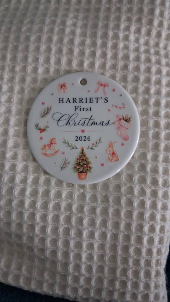 Personalised Pattern Illustrations Baby Girl First Christmas Bauble
