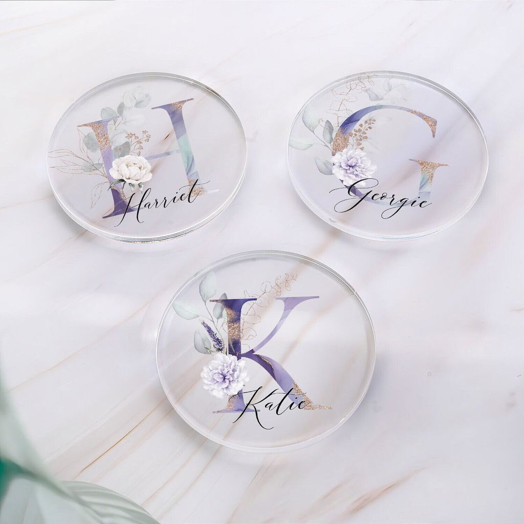 Personalised Purple Floral Initial Coaster