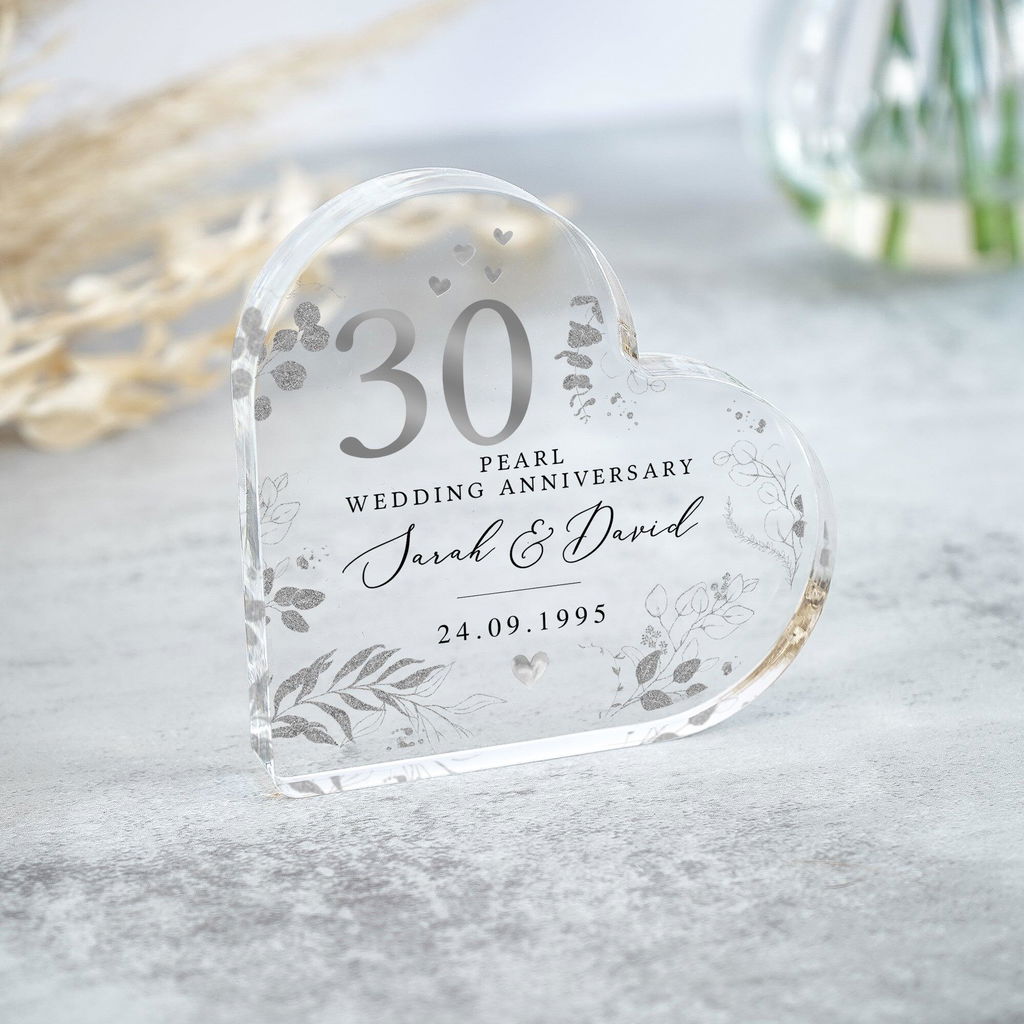 Personalised 30th Pearl Anniversary Heart Plaque Gift