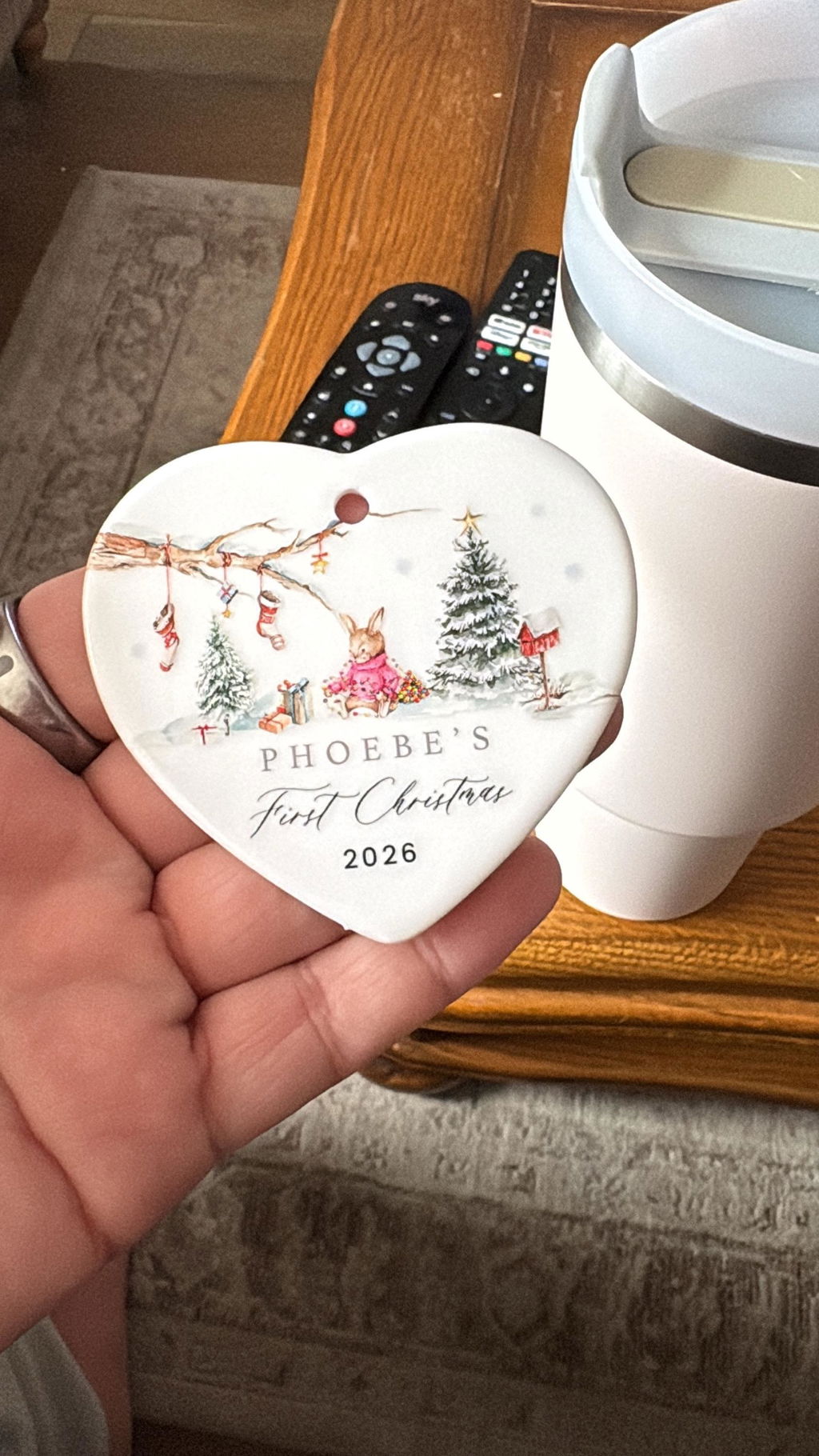 Personalised Rabbit Bunny Baby's First Christmas Bauble Ornament Decoration
