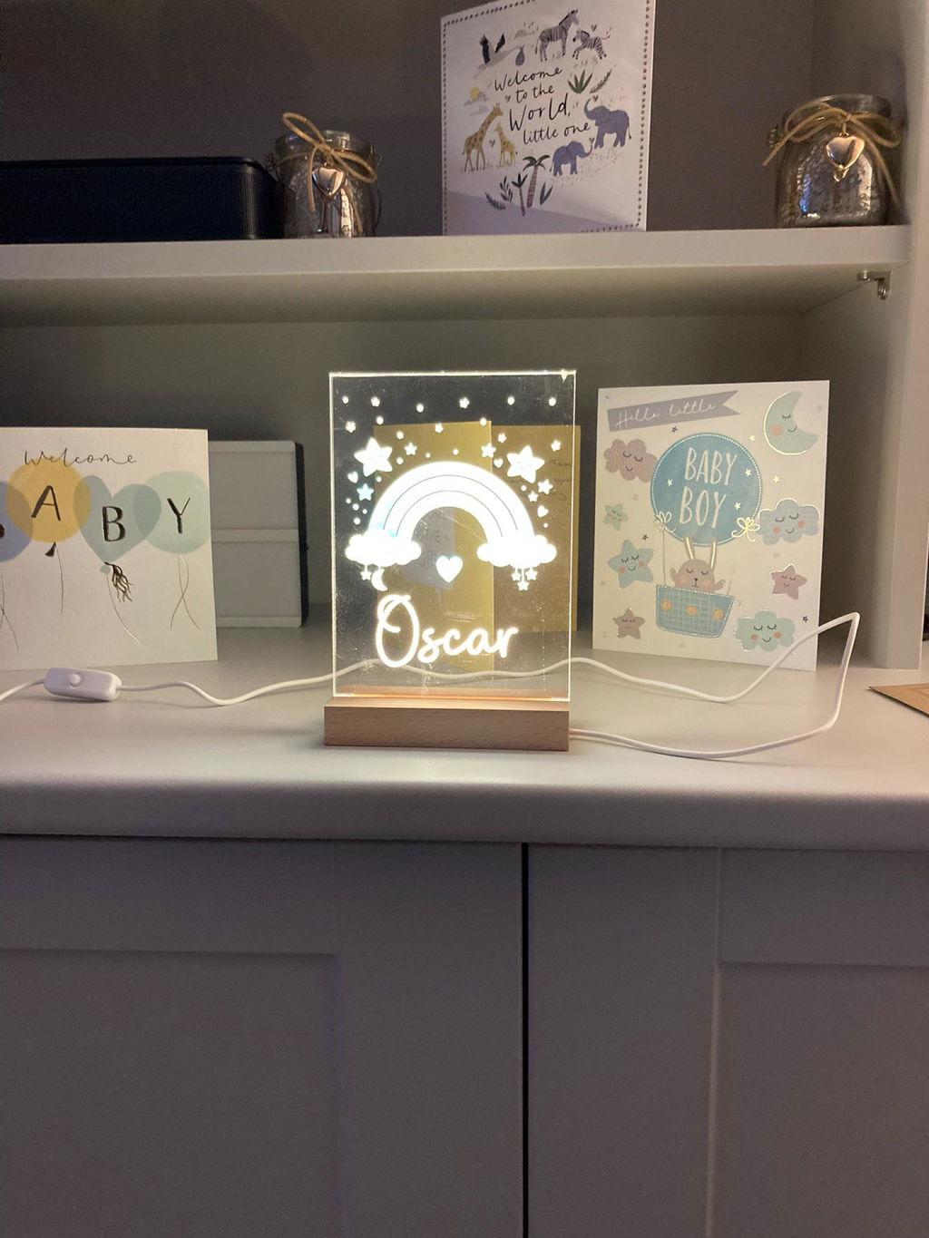 Personalised LED Kids/Baby Blue Rainbow Night Light Lamp