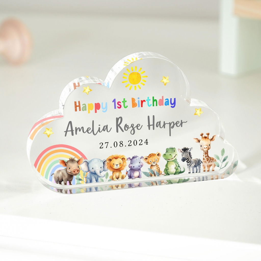 Personalised 1st Birthday Safari Animals Gift Plaque