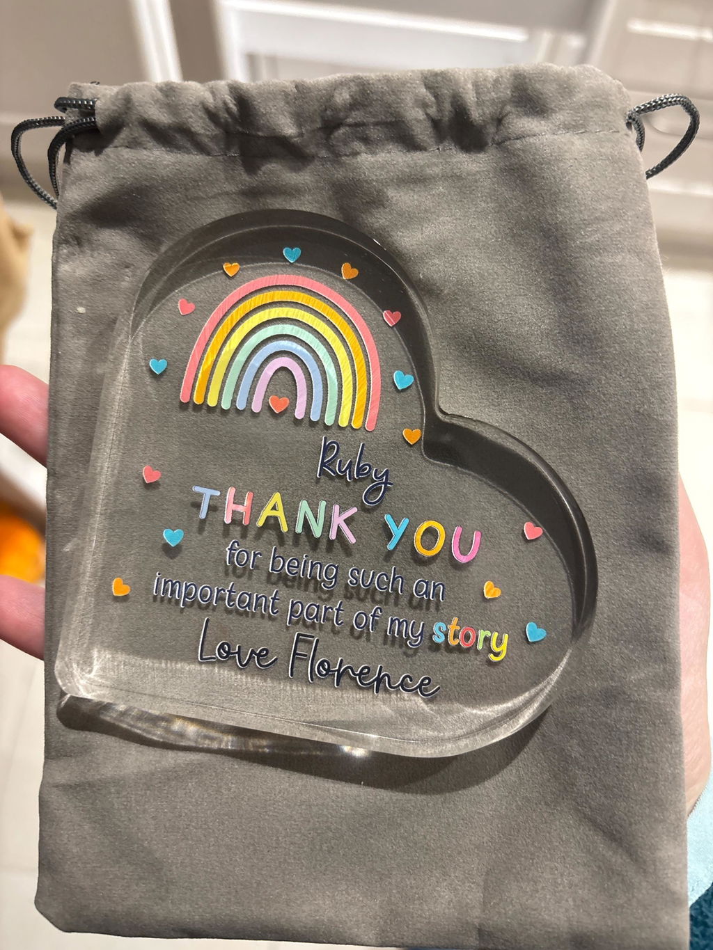 Personalised Rainbow Thank You Teacher Heart Plaque