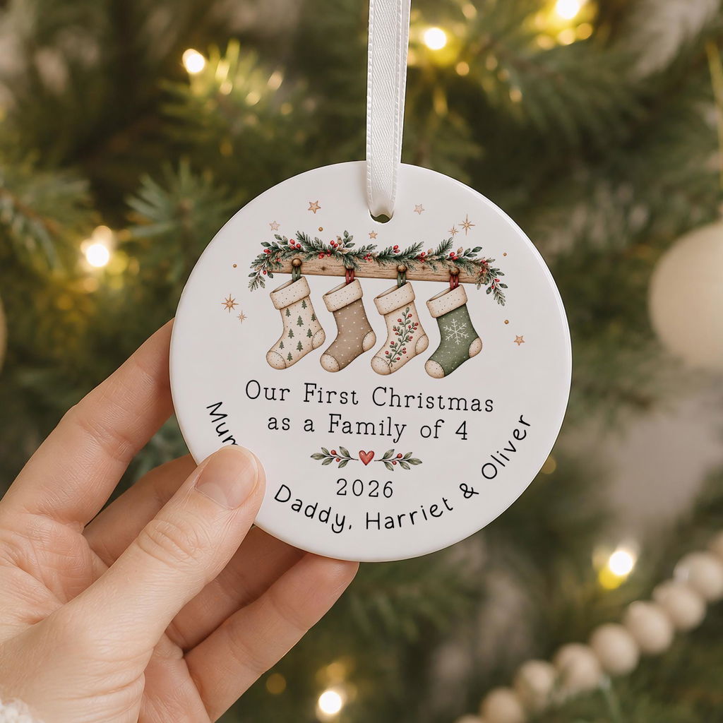 Personalised First Christmas as a Family of 4 Bauble – Christmas Stockings