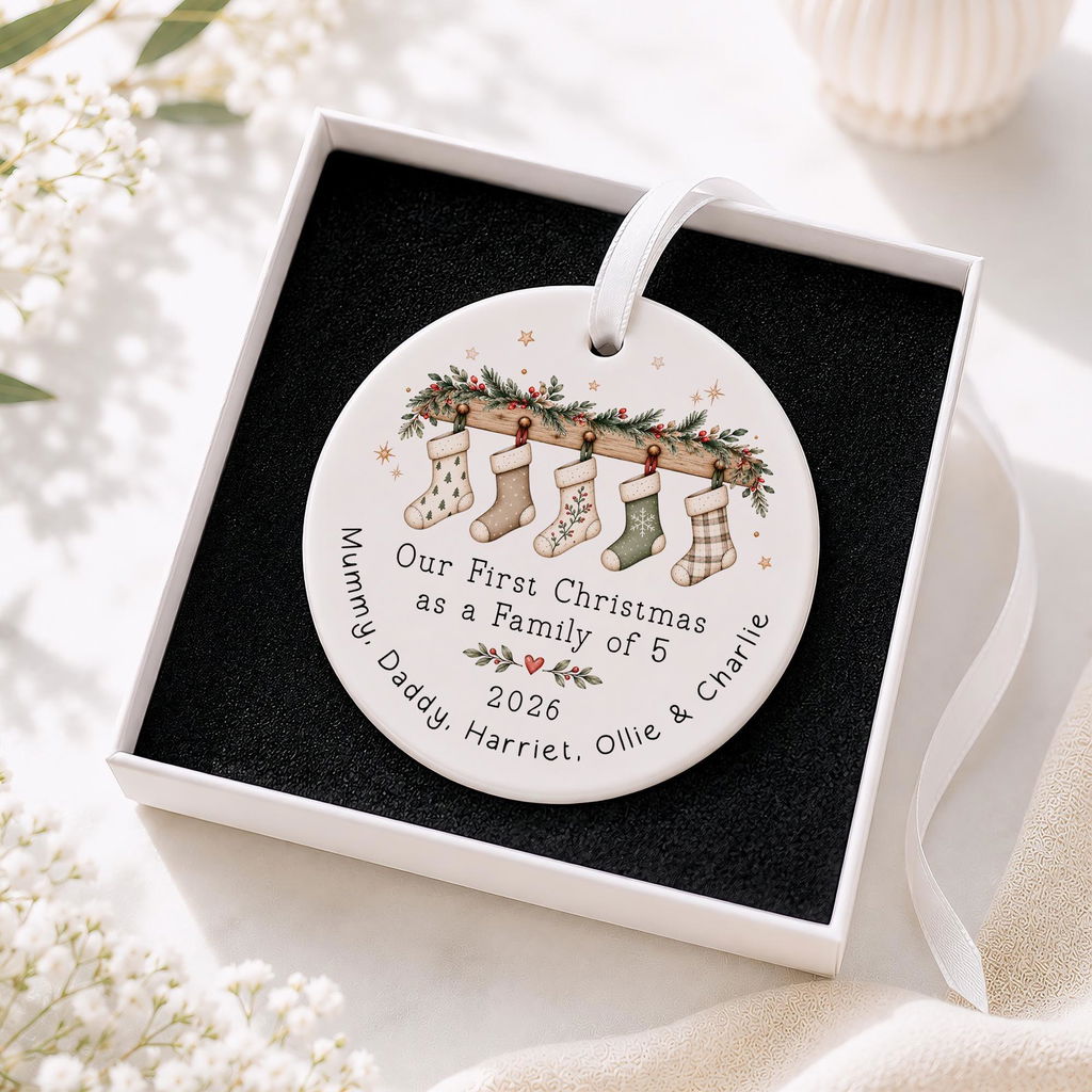 Personalised First Christmas as a Family of 5 Bauble – Christmas Stockings