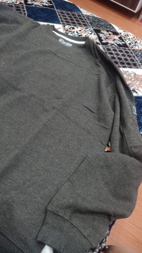 Round Neck Sweatshirts Charcoal Arm Pocket Zipper Collar Jumpers