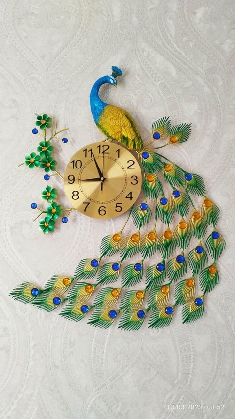 FunkyDecors Modern Minimalist Creative Clock Big Peacock Colorful Metal Wall Clock , Wall Watch , Wall Decor for Home Office Decor and Gifts