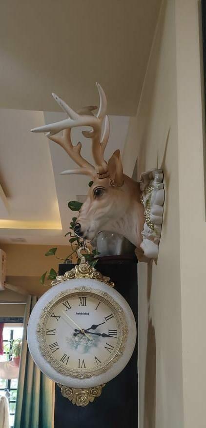 FunkyDecors Royal Multicolor Dual Hanging Reindeer Wall Clock for Home Office Decor and Gifts 75 CM Tall