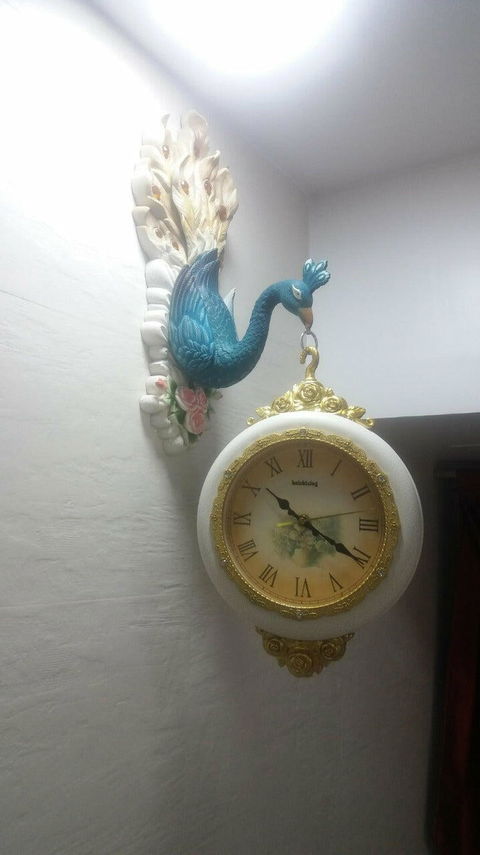 FunkyDecors Royal Multicolor Dual Hanging Peacock Wall Clock for Home Office Decor and Gifts 75 CM Tall