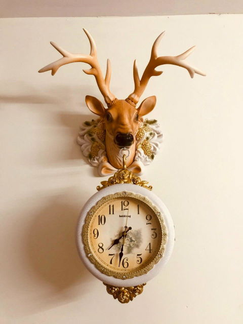 FunkyDecors Royal Multicolor Dual Hanging Reindeer Wall Clock for Home Office Decor and Gifts 75 CM Tall
