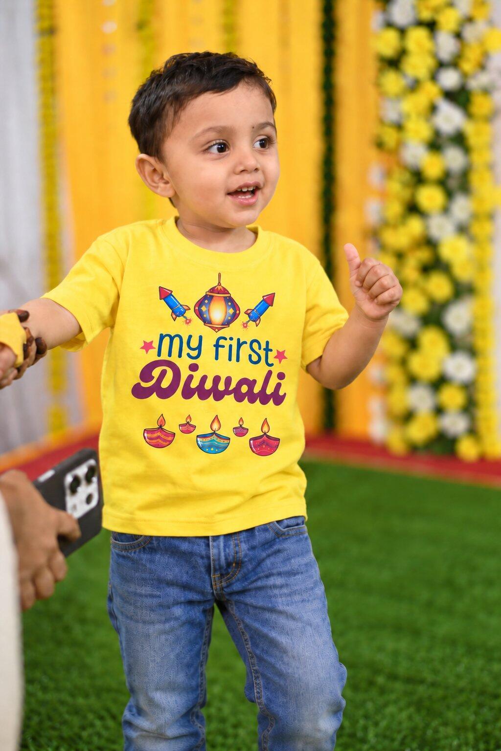 My First Diwali Fun Diwali Half Sleeves T-Shirt for Boys -FunkyTeesClub