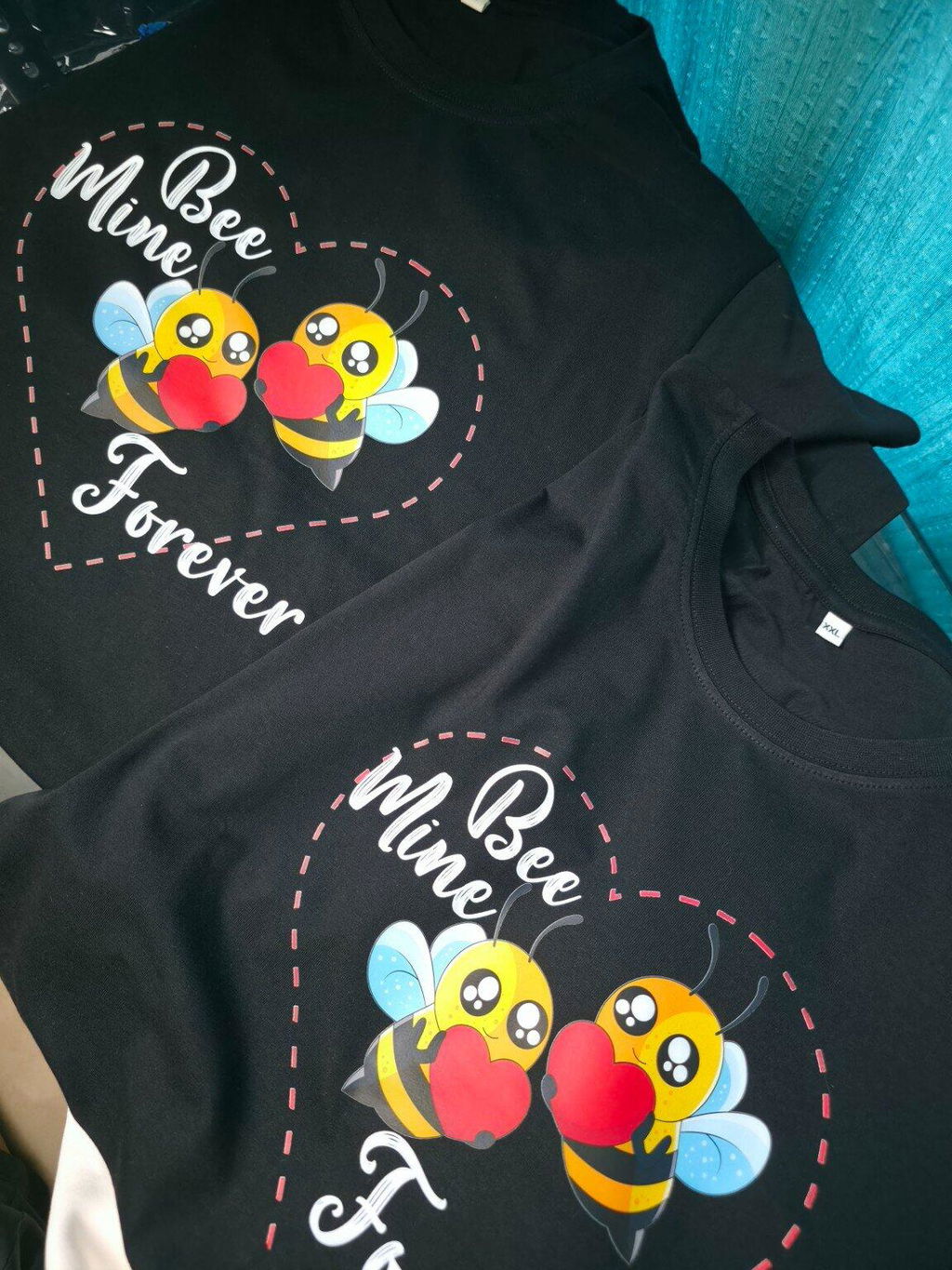 Bee Mine Couple Half Sleeves T-Shirts -FunkyTeesClub