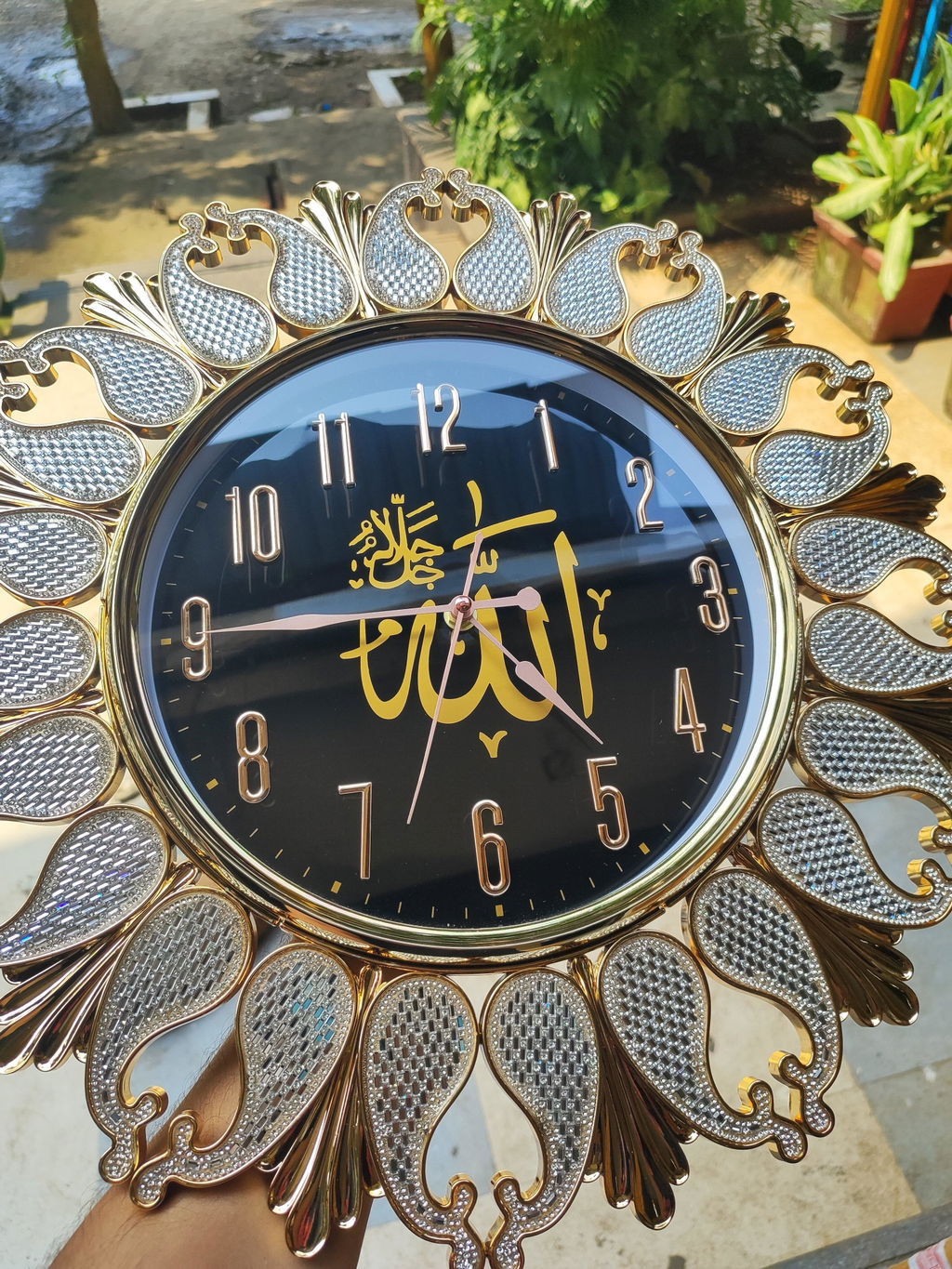 Luxury Islamic Wall Clock 16x16 Inch | Arabic Calligraphy | Silent Quartz | Black & White Dial