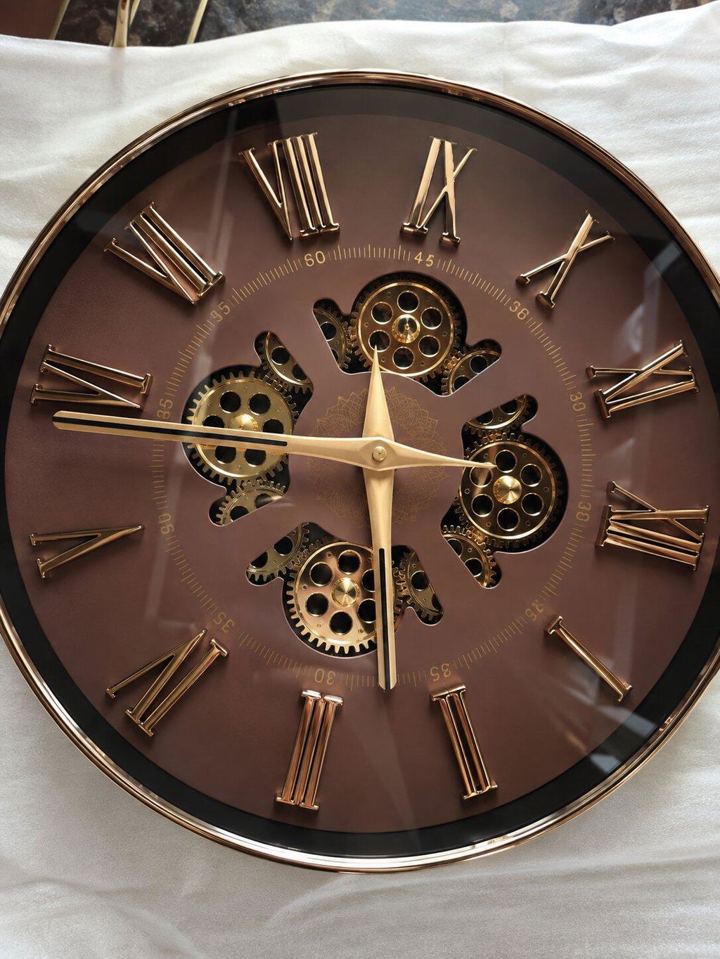 Luxury Skeleton Gear Wall Clock 14x14 Inch – Silent Quartz Roman Numeral Vintage Decor