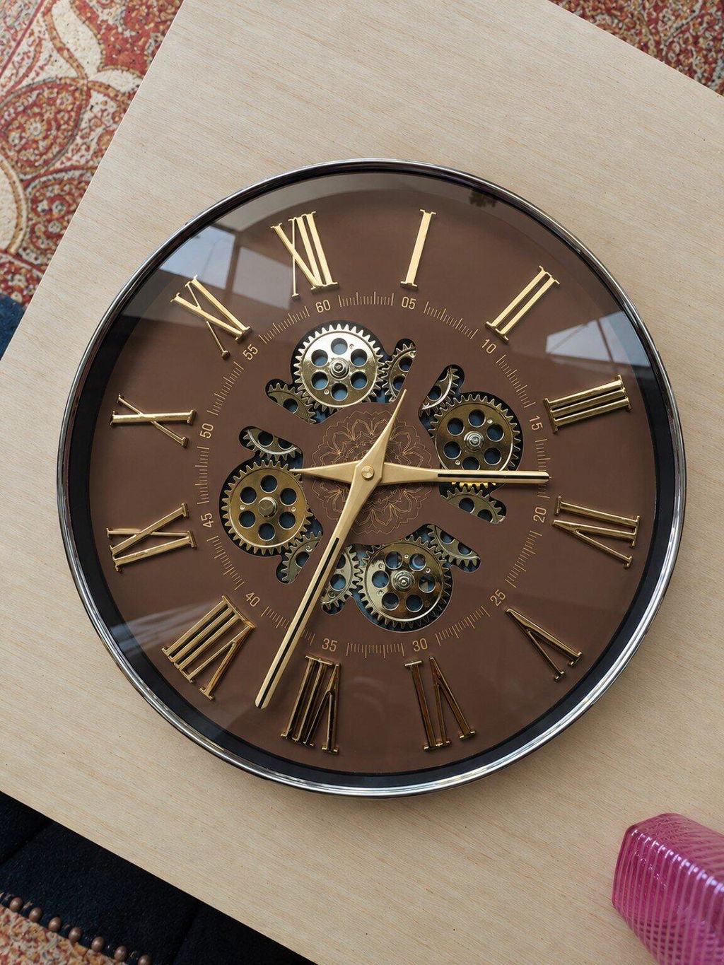 Luxury Skeleton Gear Wall Clock 14x14 Inch – Silent Quartz Roman Numeral Vintage Decor