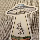 Glow in Dark UFO Cow Abduction Sticker