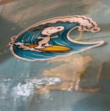 Snoopy Surfing Sticker | Peanuts Ocean Wave Decal | Woodstock & Charlie Brown | Beach Vibe Art | Summer Sports Cartoon Vinyl | Surf Lover