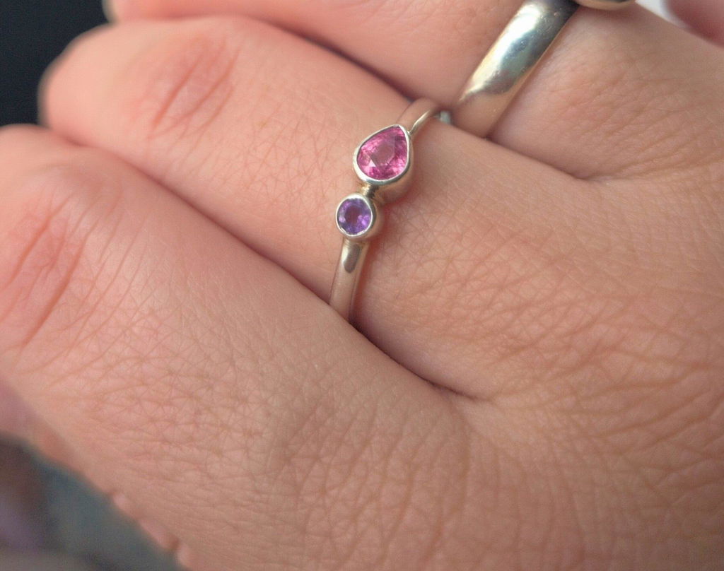 Pink Sapphire and Amethyst Ring