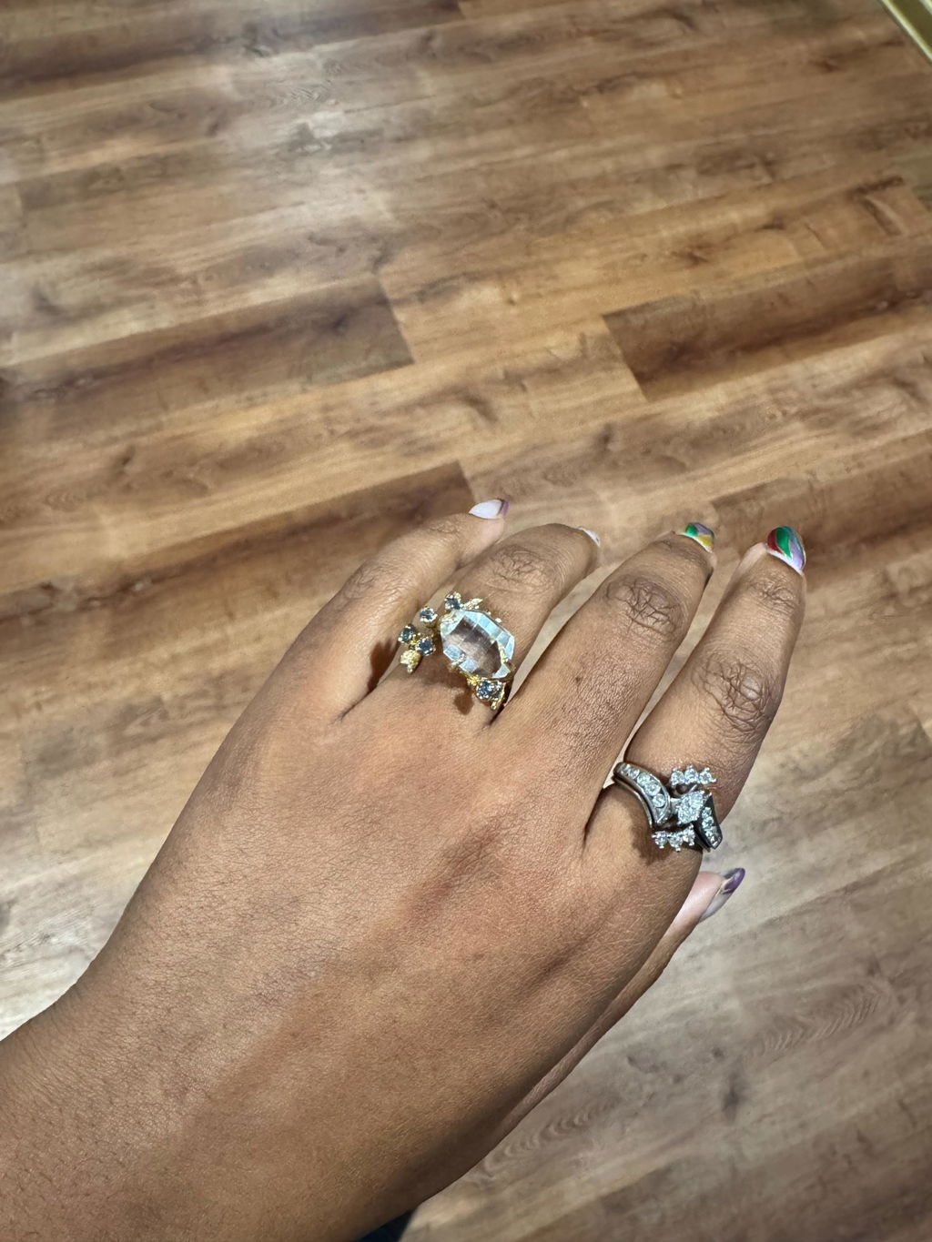 14K solid gold raw herkimer diamond ring