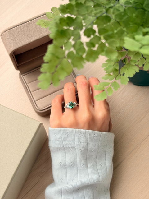 Pear Cut Green Sapphire Leaf And Flower Inspired Engagement Ring - Leslie