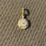 Classic Solitaire Round Opal Halo Diamond Dangle Pendant