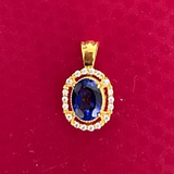 Classic Teardrop Shaped Blue Sapphire Halo Diamond Dangle Pendant