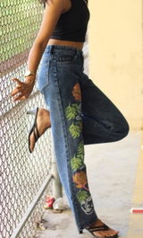 Floral Faces Art Hand Painted Jeans