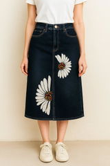 Daisy Dream Hand Painted Denim Skirt