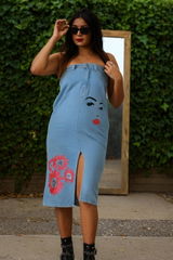 Winking Beauty Denim Hand Painted Denim Skirt