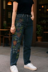 Floral Faces Art Hand Painted Jeans
