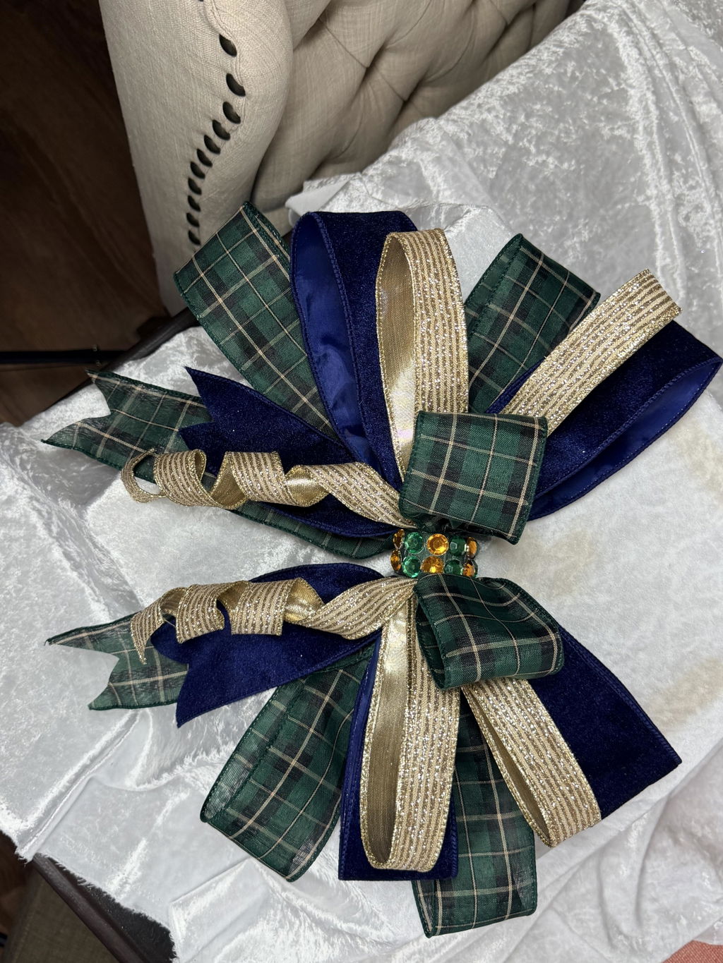 Platinum glitter stripe 1” farrisilk wired ribbon