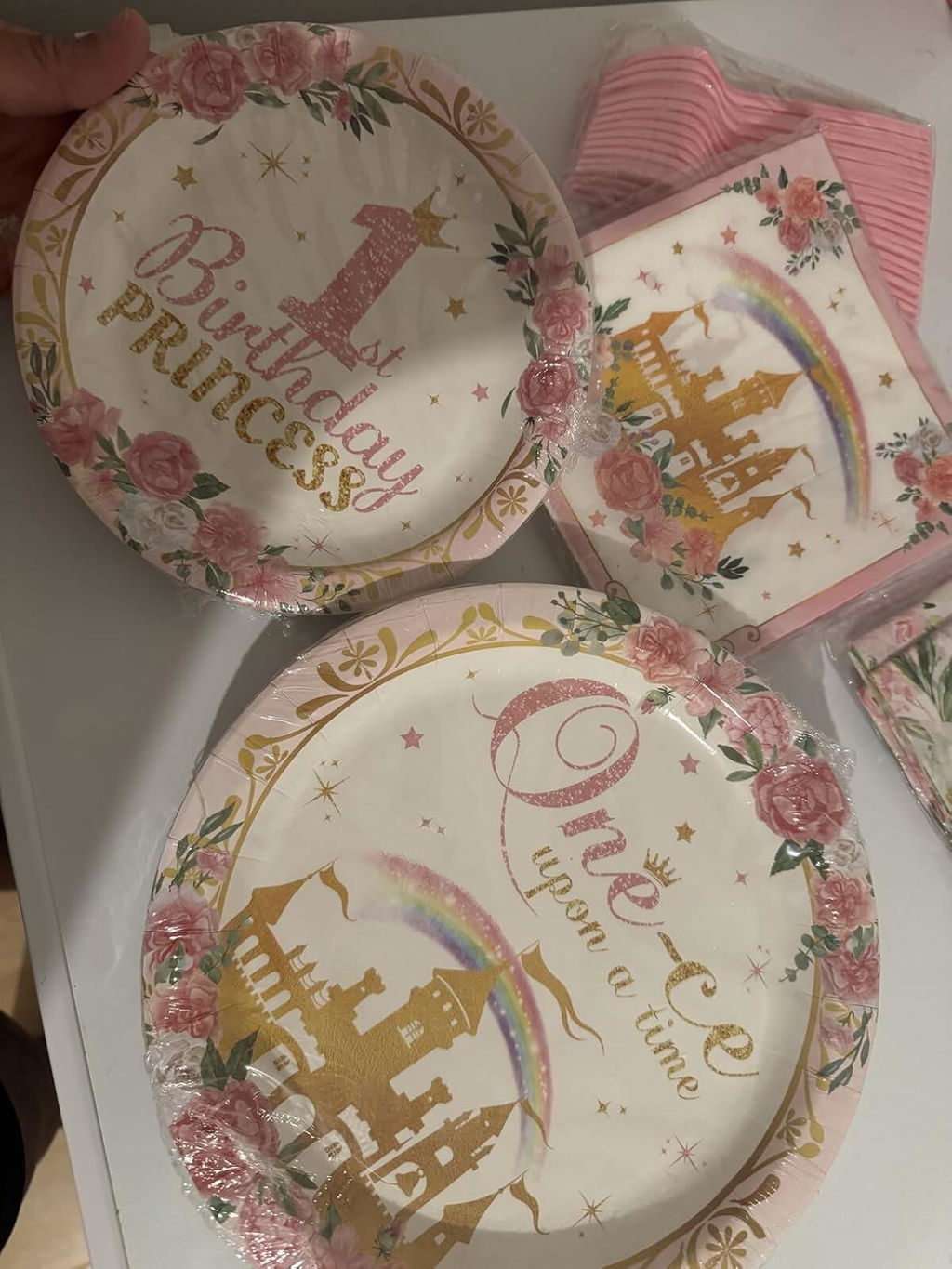 96 Pcs Princess 1st Birthday Party Plates and Napkins