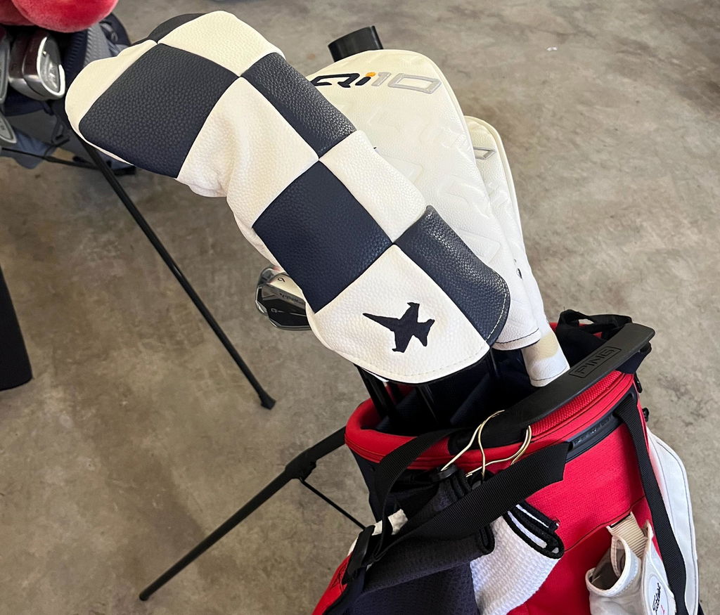 Customer photo of the Checkerboard Personalized Golf Driver Head Cover personalized gift from Groovy Guy Gifts, shared in a five star review by Aveline K.