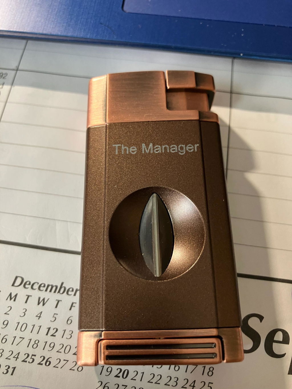 Customer photo of the Double Torch Personalized V-Cut Lighter personalized gift from Groovy Guy Gifts, shared in a five star review by Dudley P.