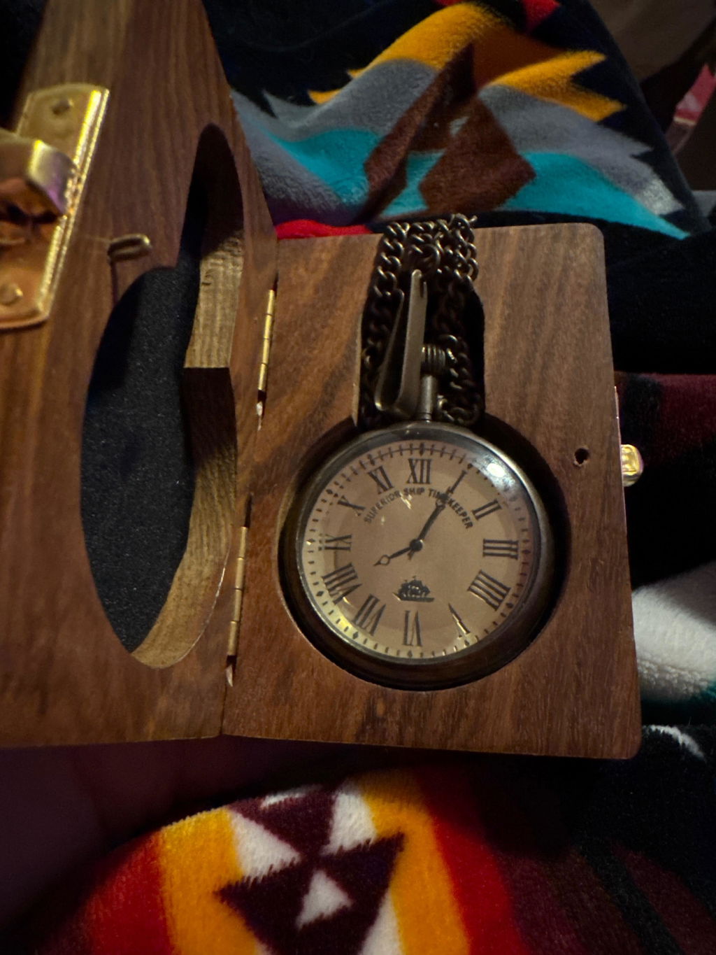 Customer photo of the Brass Pocket Watch personalized gift from Groovy Guy Gifts, shared in a five star review by Madison E.