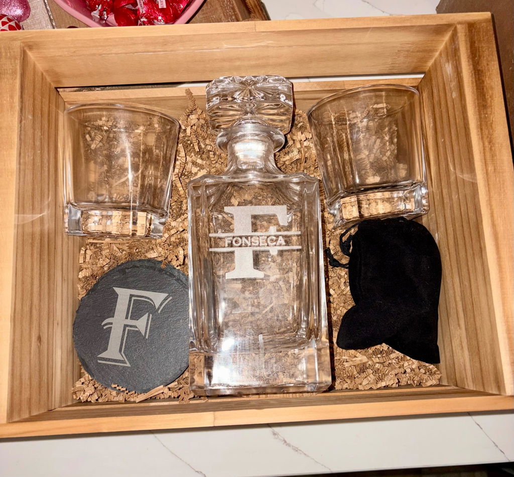 Customer photo of the Gentleman's Whiskey Gift Set with Personalized Decanter personalized gift from Groovy Guy Gifts, shared in a five star review by Edgar R.