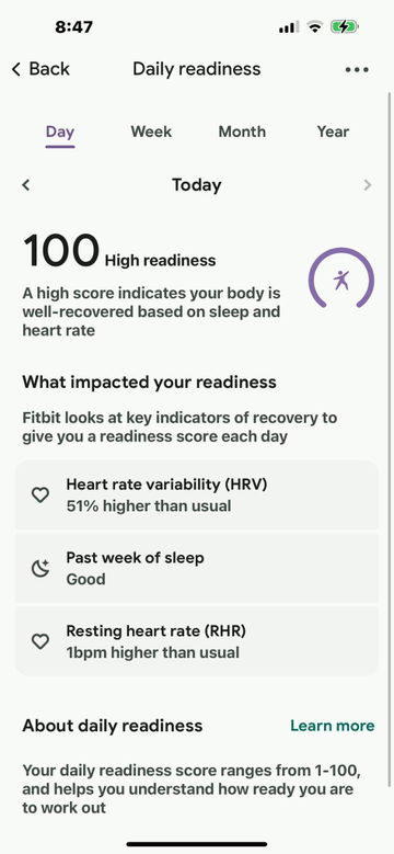 Customer photo: daily readiness score