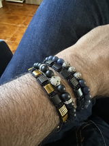 Men's TIGER EYE, BLACK ONYX Flat bead Bracelet