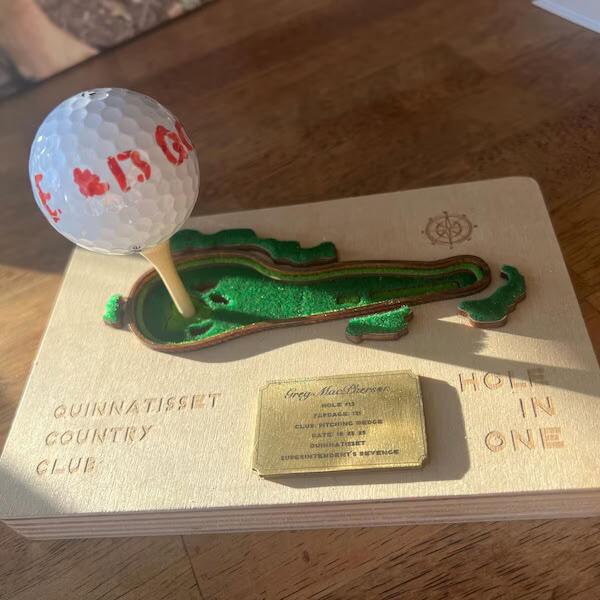 Personalized Hole in One Display with Golf Ball Stand
