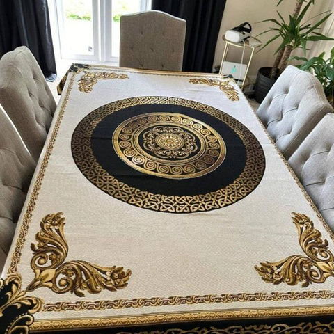 Luxury Baroque Tapestry Tablecloth with Gold Medallion | Elegant Decor for Dining Room or Kitchen